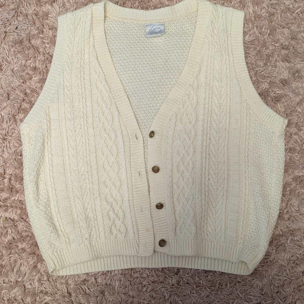 Cream Cable Knit Button-Up Vest
